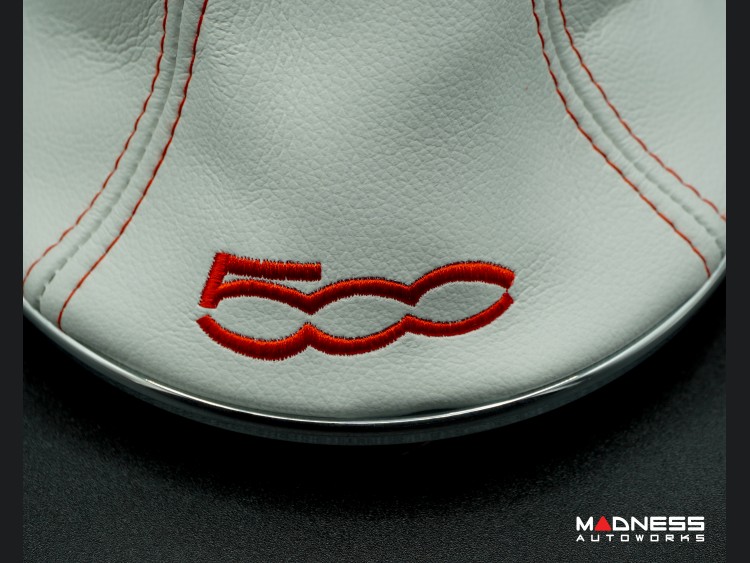 FIAT 500 Gear Shift Boot + Retaining Ring Set White ecoLeather w/ Red